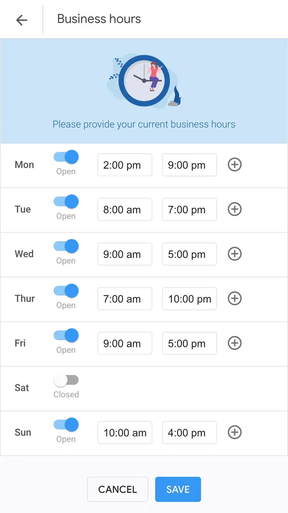 Business hours (mobile)