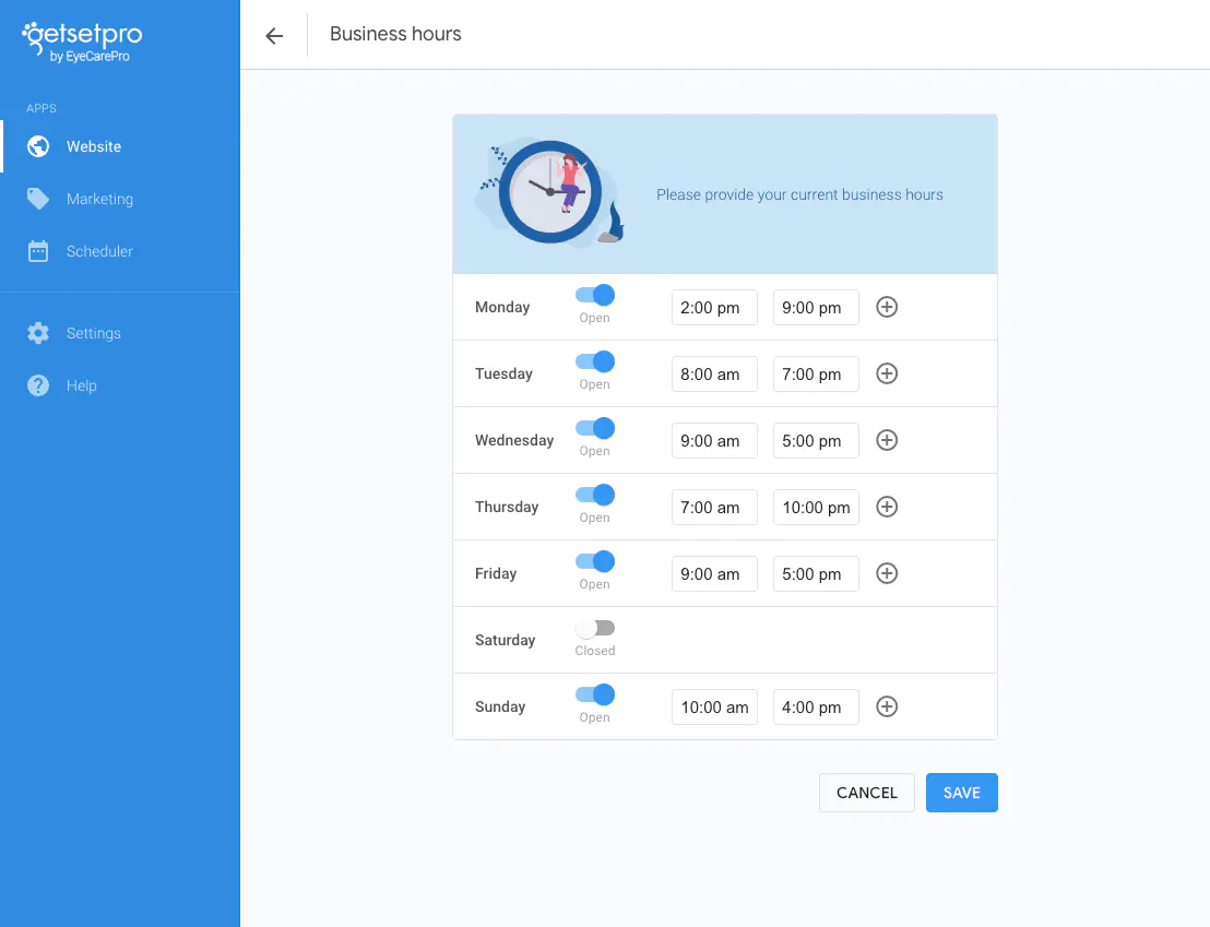 Business hours (desktop)