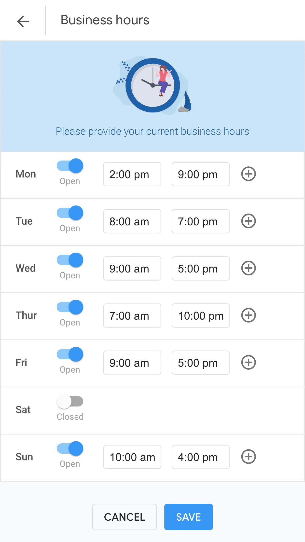 Business hours (mobile)